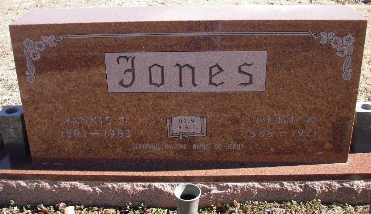 OK, Grove, Buzzard Cemetery, Jones, Luther M. & Nannie S. Headstone