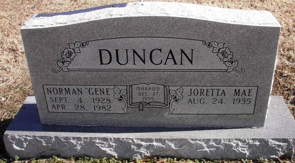 OK, Grove, Buzzard Cemetery, Duncan, Norman Gene & Joretta Mae Headstone