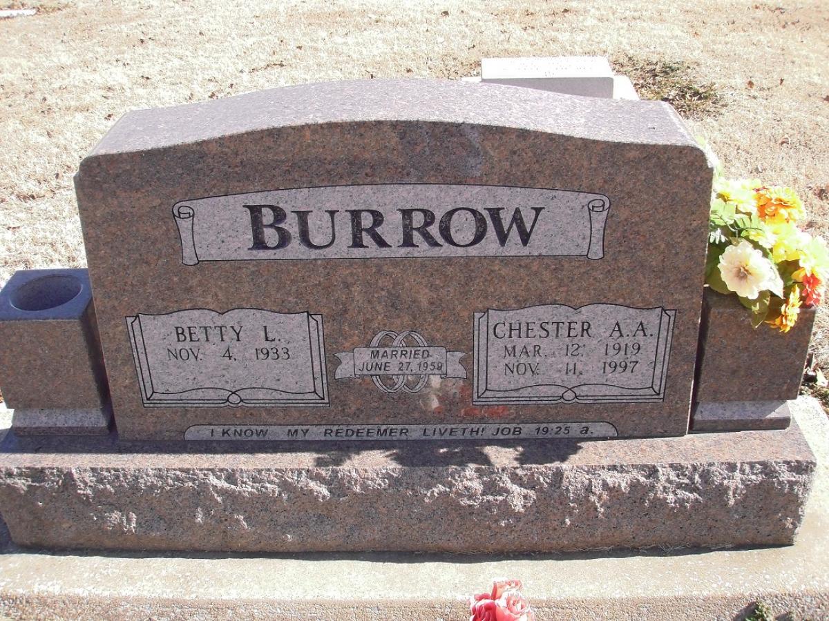 OK, Grove, Buzzard Cemetery, Burrow, Chester A. A. & Betty L. Headstone