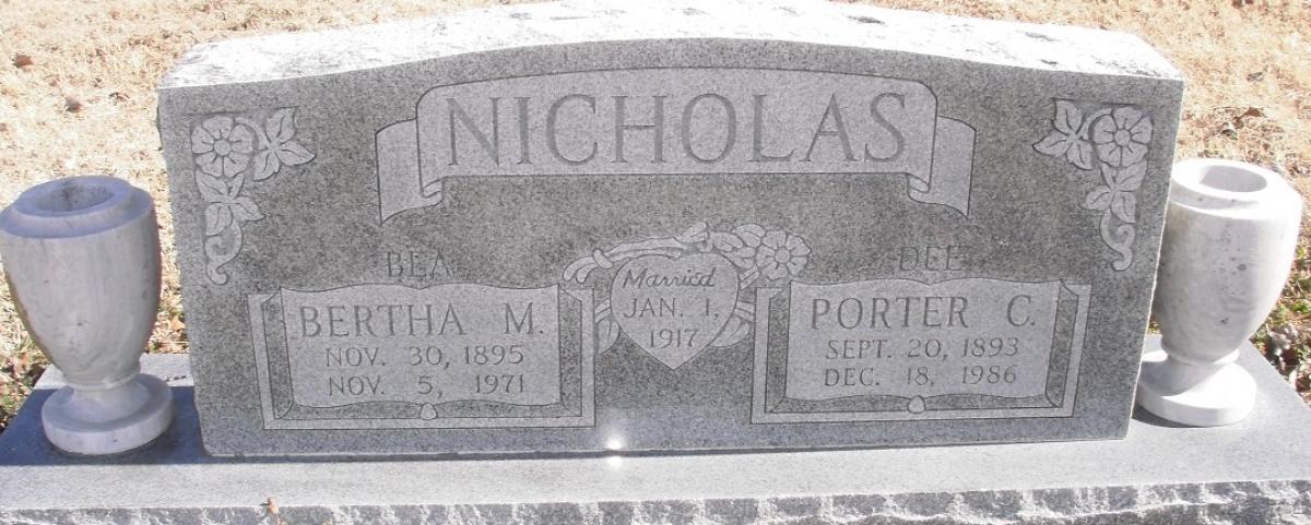 OK, Grove, Buzzard Cemetery, Nicholas, Porter C. & Bertha M. Headstone