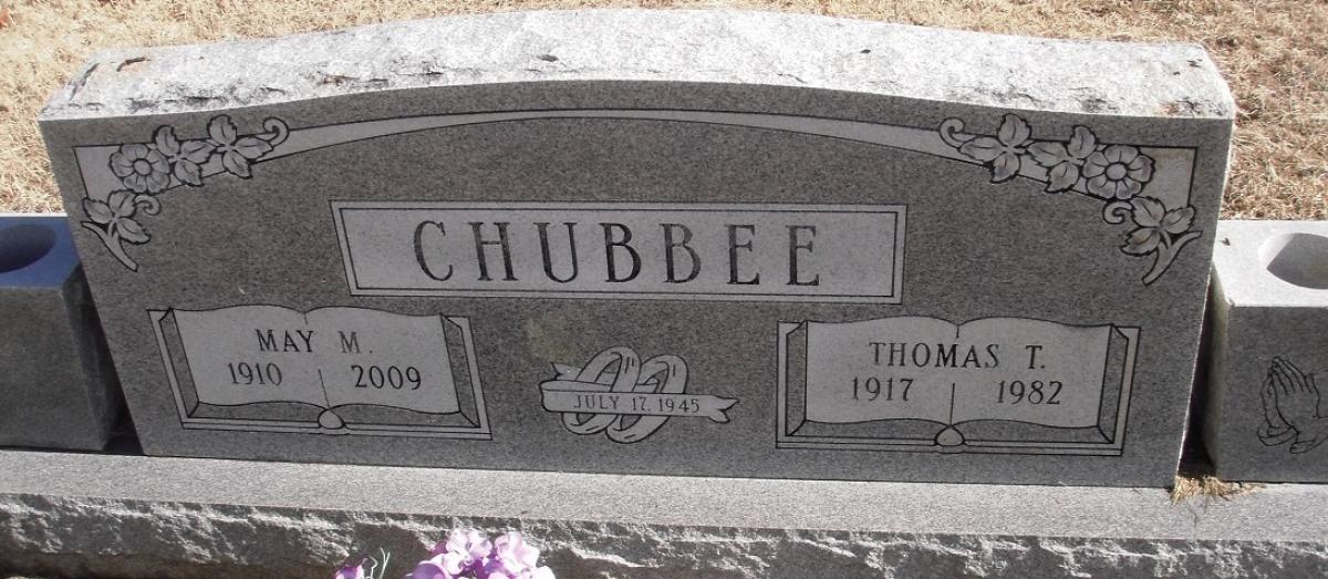 OK, Grove, Buzzard Cemetery, Chubbee, Thomas T. & May M. Headstone
