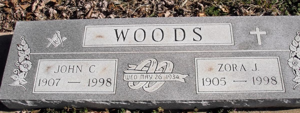 OK, Grove, Buzzard Cemetery, Woods, John Clay & Zora J. Headstone