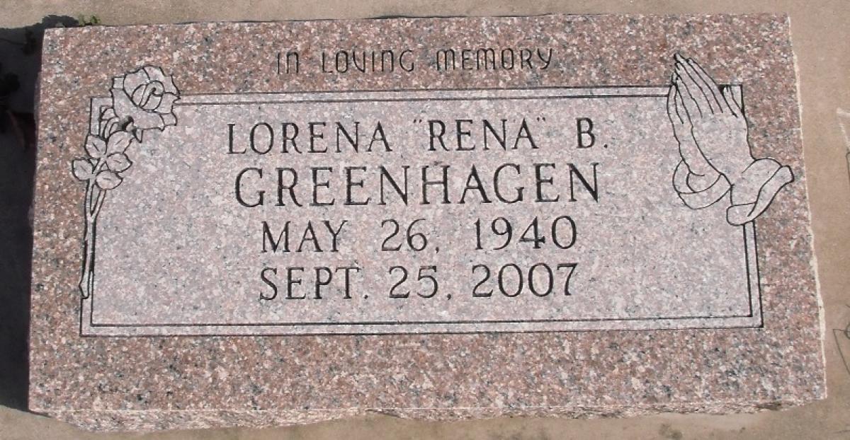 OK, Grove, Buzzard Cemetery, Greenhagen, Lorena B. Headstone