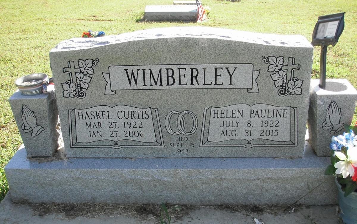 OK, Grove, Buzzard Cemetery, Headstone, Wimberley, Haskel Curtis & Helen Pauline