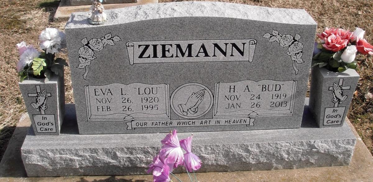 OK, Grove, Buzzard Cemetery, Ziemann, H. A.  & Eva Lucille Headstone