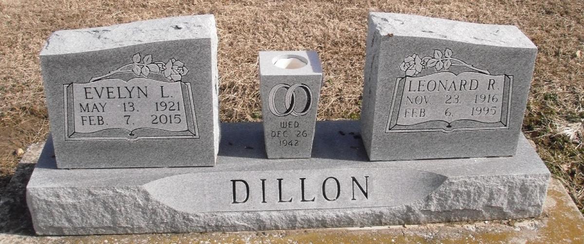 OK, Grove, Buzzard Cemetery, Dillon, Leonard R. & Evelyn L. Headstone