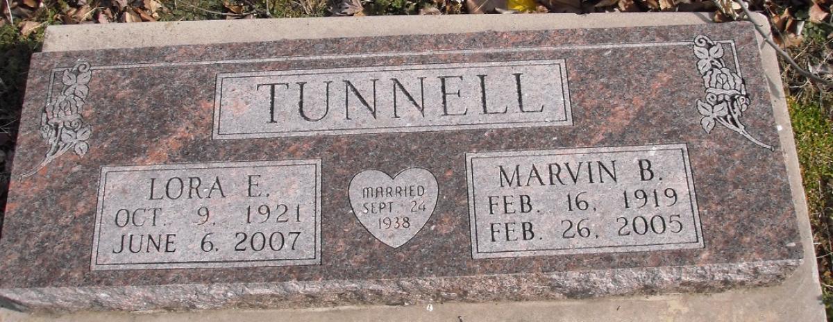 OK, Grove, Buzzard Cemetery, Tunnell, Marvin B. & Lora E. Headstone