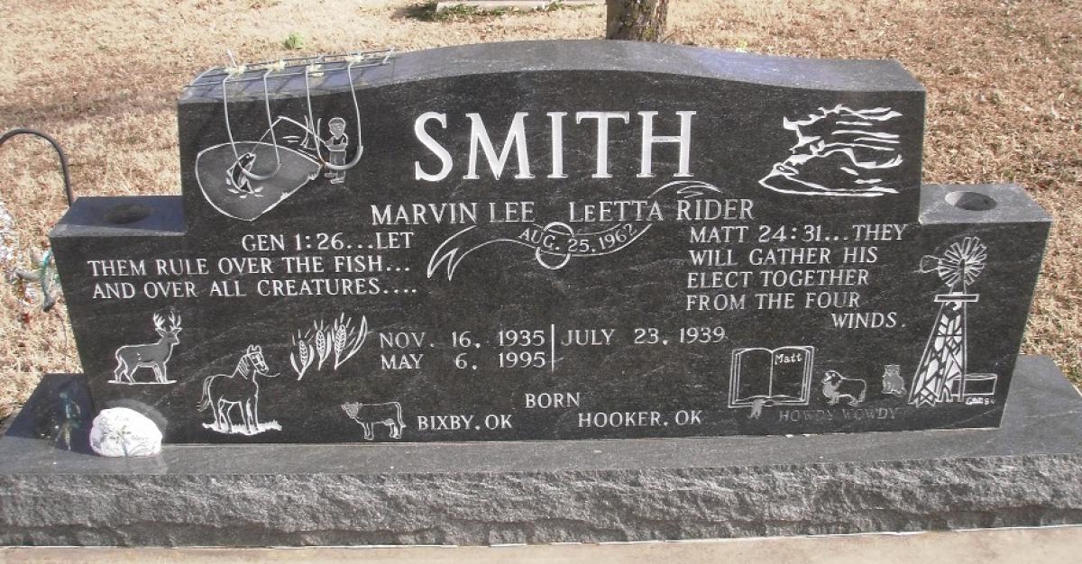 OK, Grove, Buzzard Cemetery, Smith, Marvin Lee & LeEtta Rider Headstone