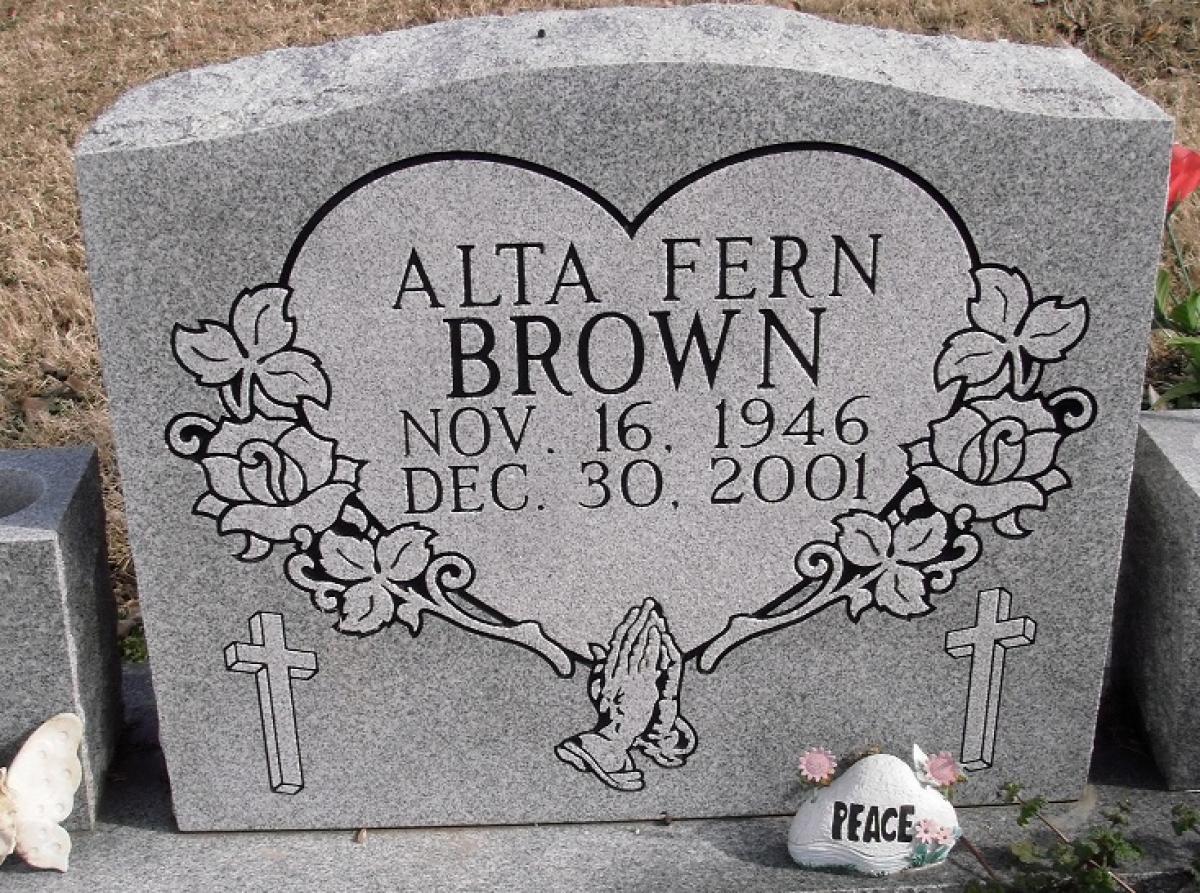 OK, Grove, Buzzard Cemetery, Brown, Alta Fern Headstone