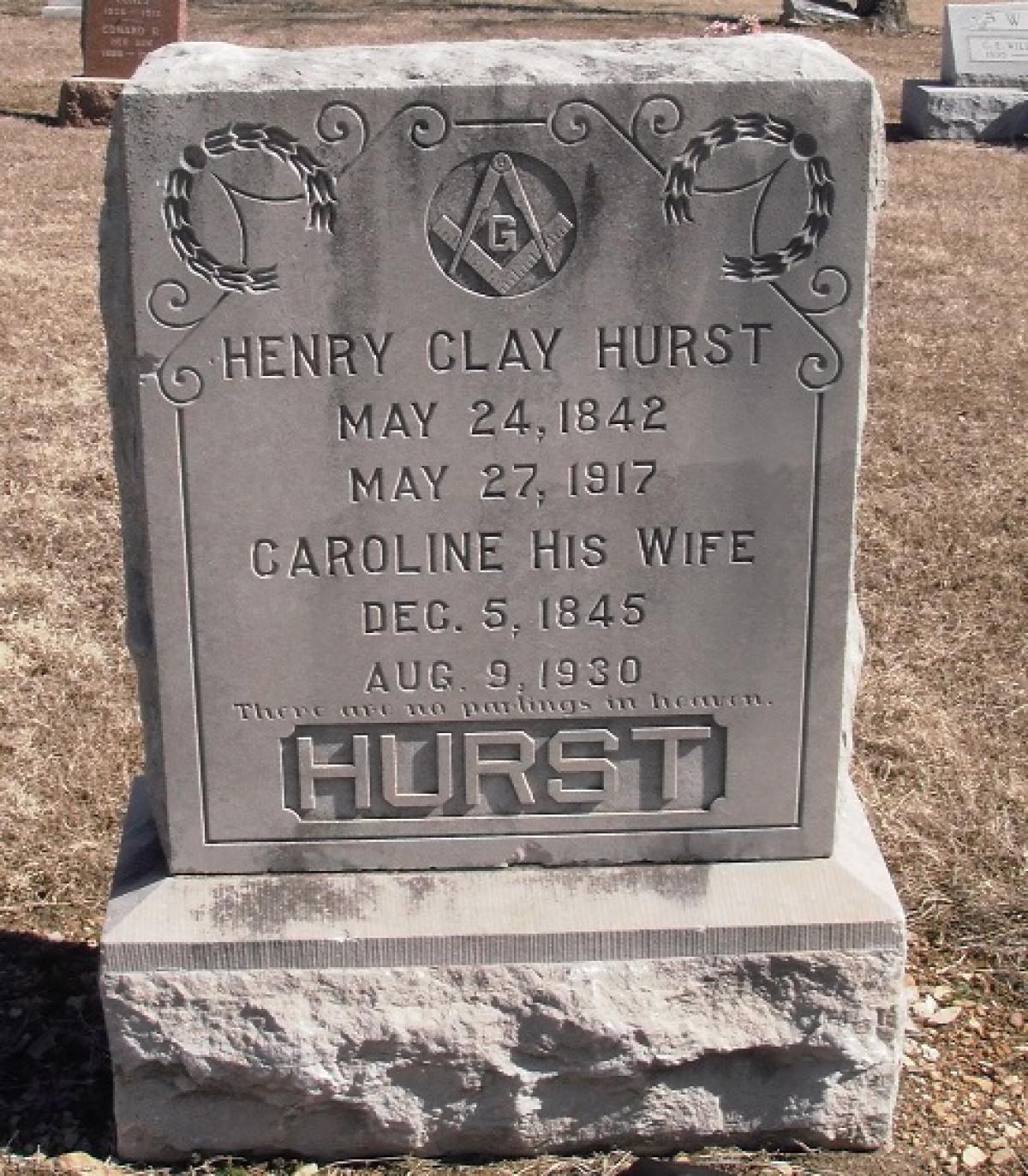 OK, Grove, Olympus Cemetery, Headstone, Hurst, Henry Clay & Caroline 