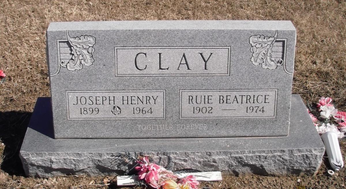 OK, Grove, Olympus Cemetery, Headstone, Clay, Joseph Henry & Ruie Beatrice 