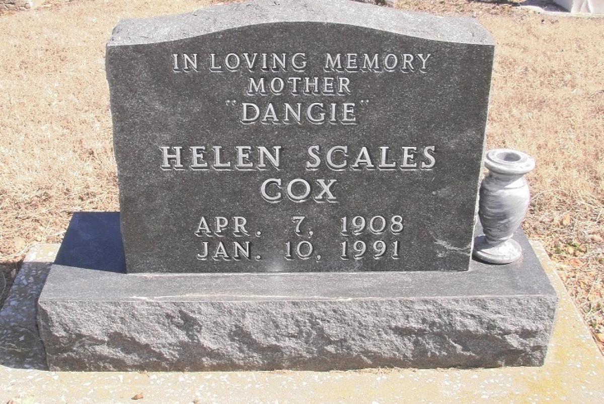 OK, Grove, Olympus Cemetery, Headstone, Cox, Helen (Scales) 