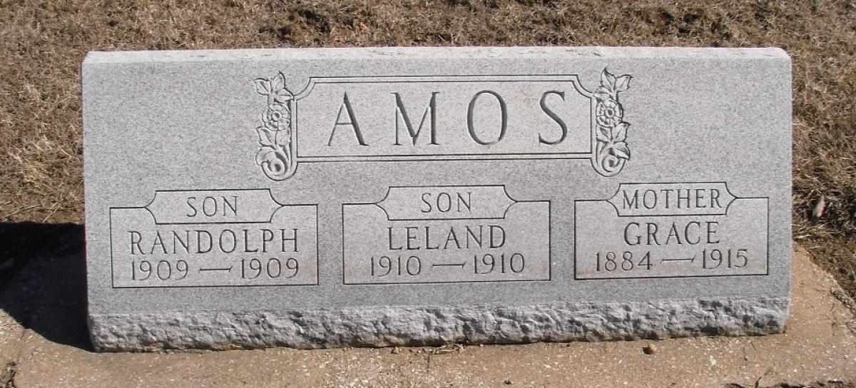 OK, Grove, Olympus Cemetery, Headstone, Amos, Randolph & Leland & Grace 