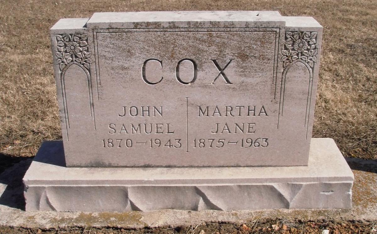 OK, Grove, Olympus Cemetery, Headstone, Cox, John Samuel & Martha Jane 