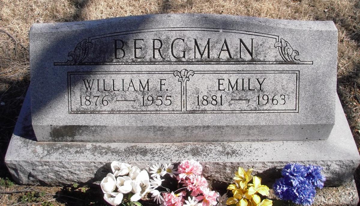 OK, Grove, Olympus Cemetery, Headstone, Bergman, William F. & Emily