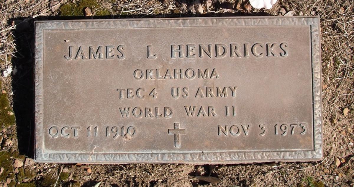OK, Grove, Olympus Cemetery, Military Headstone, Hendricks, James L. 