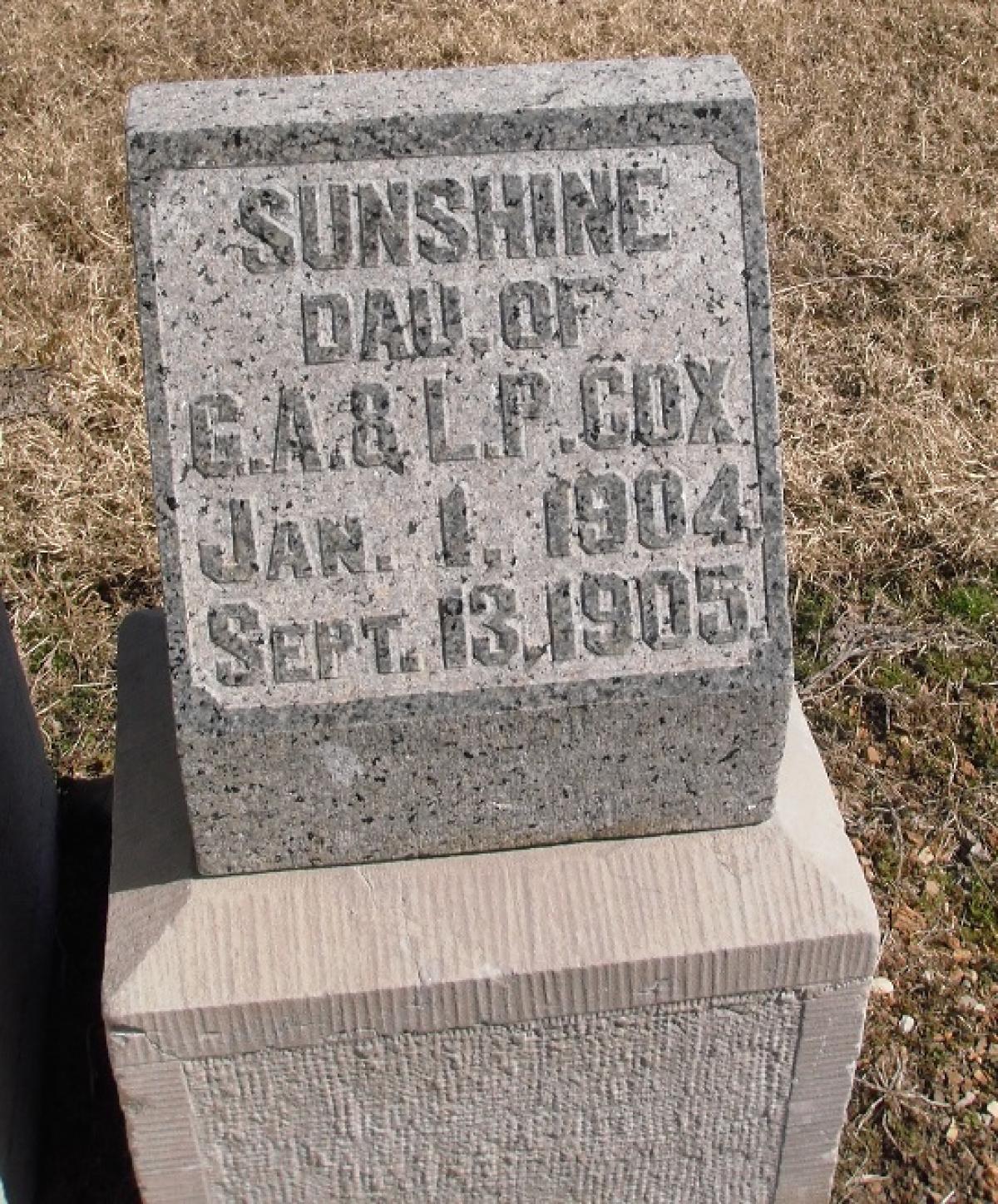 OK, Grove, Olympus Cemetery, Headstone, Cox, Sunshine 
