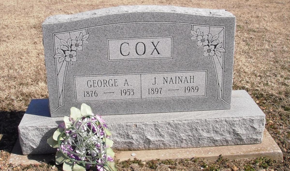 OK, Grove, Olympus Cemetery, Headstone, Cox, George A. & J. Nainah