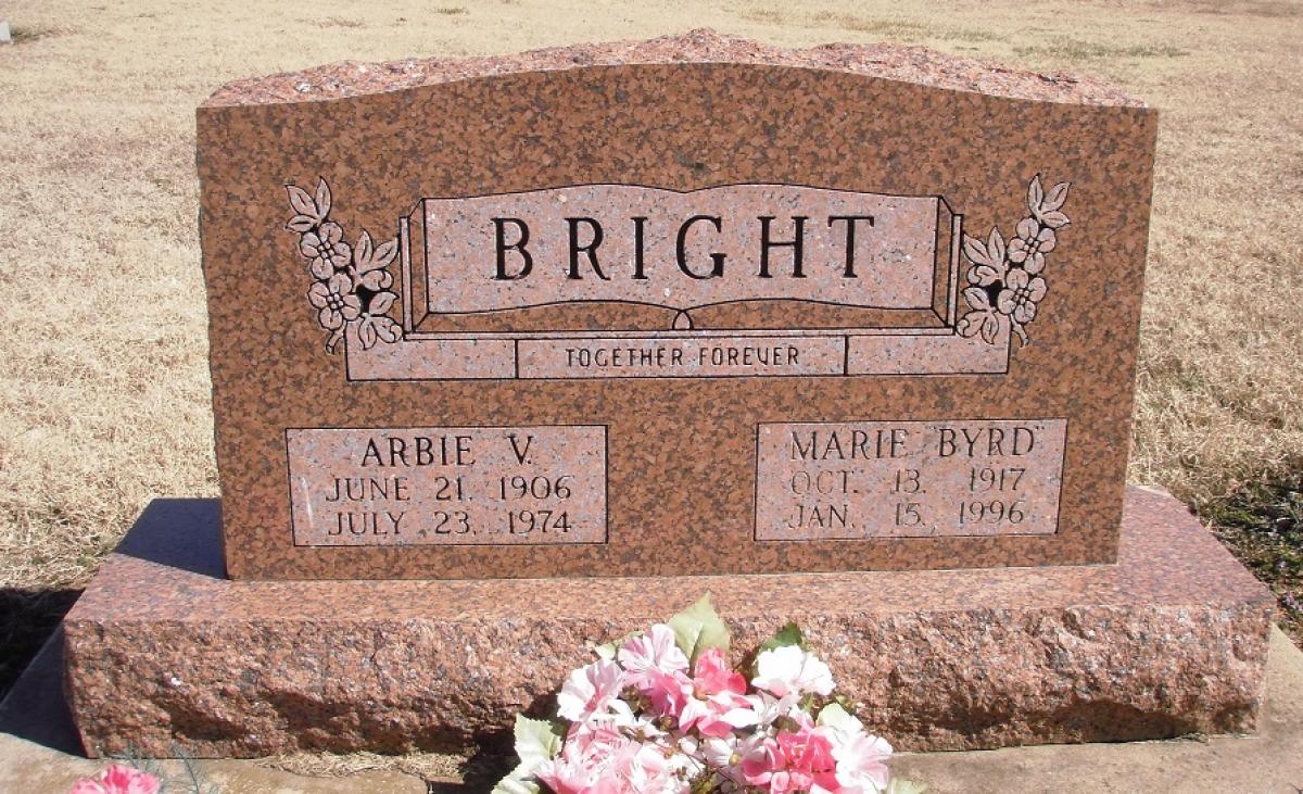 OK, Grove, Olympus Cemetery, Headstone, Bright, Arbie V. & Marie (Byrd) 