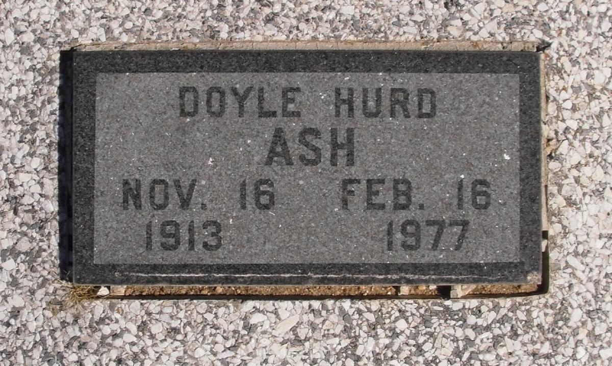 OK, Grove, Olympus Cemetery, Headstone, Ash, Doyle Hurd