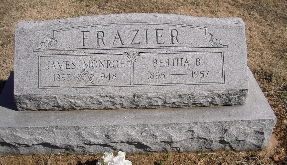 OK, Grove, Olympus Cemetery, Headstone, Frazier, James Monroe & Bertha B.