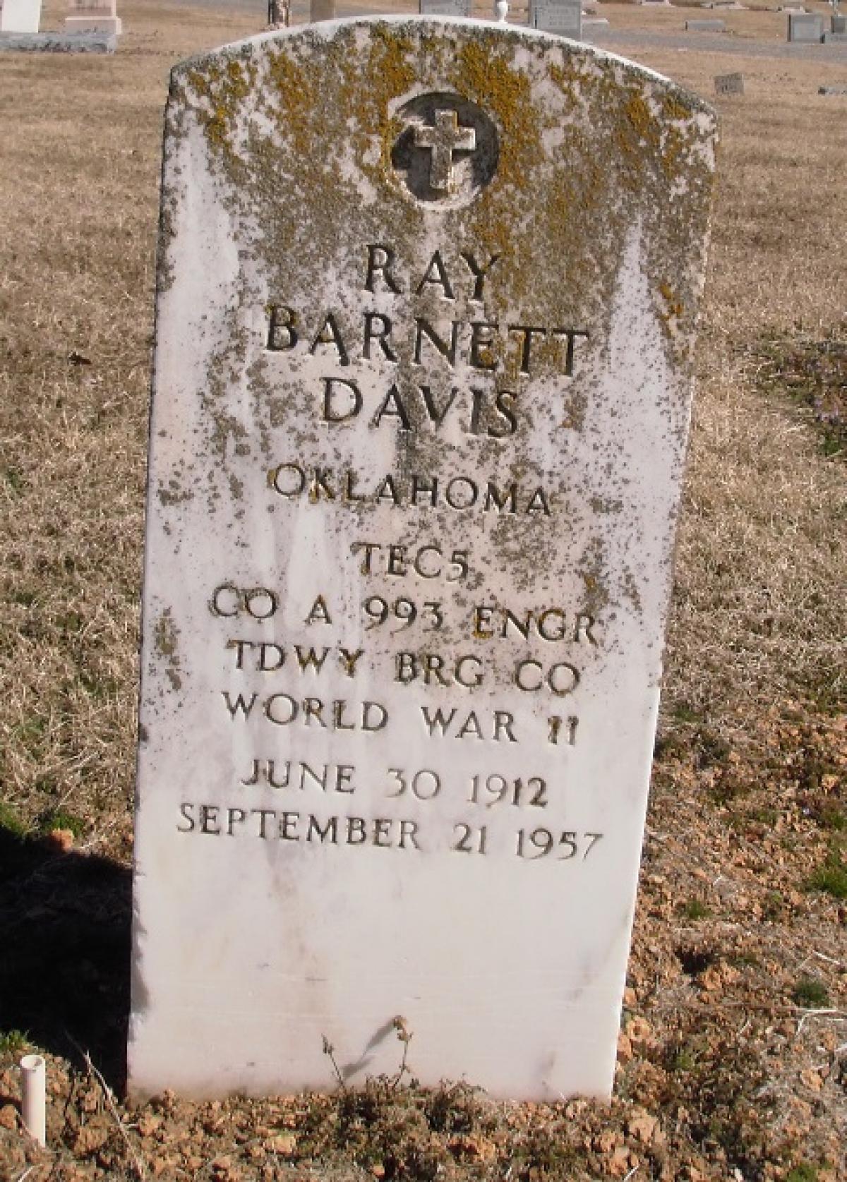 OK, Grove, Olympus Cemetery, Military Headstone, Davis, Ray Barnett 