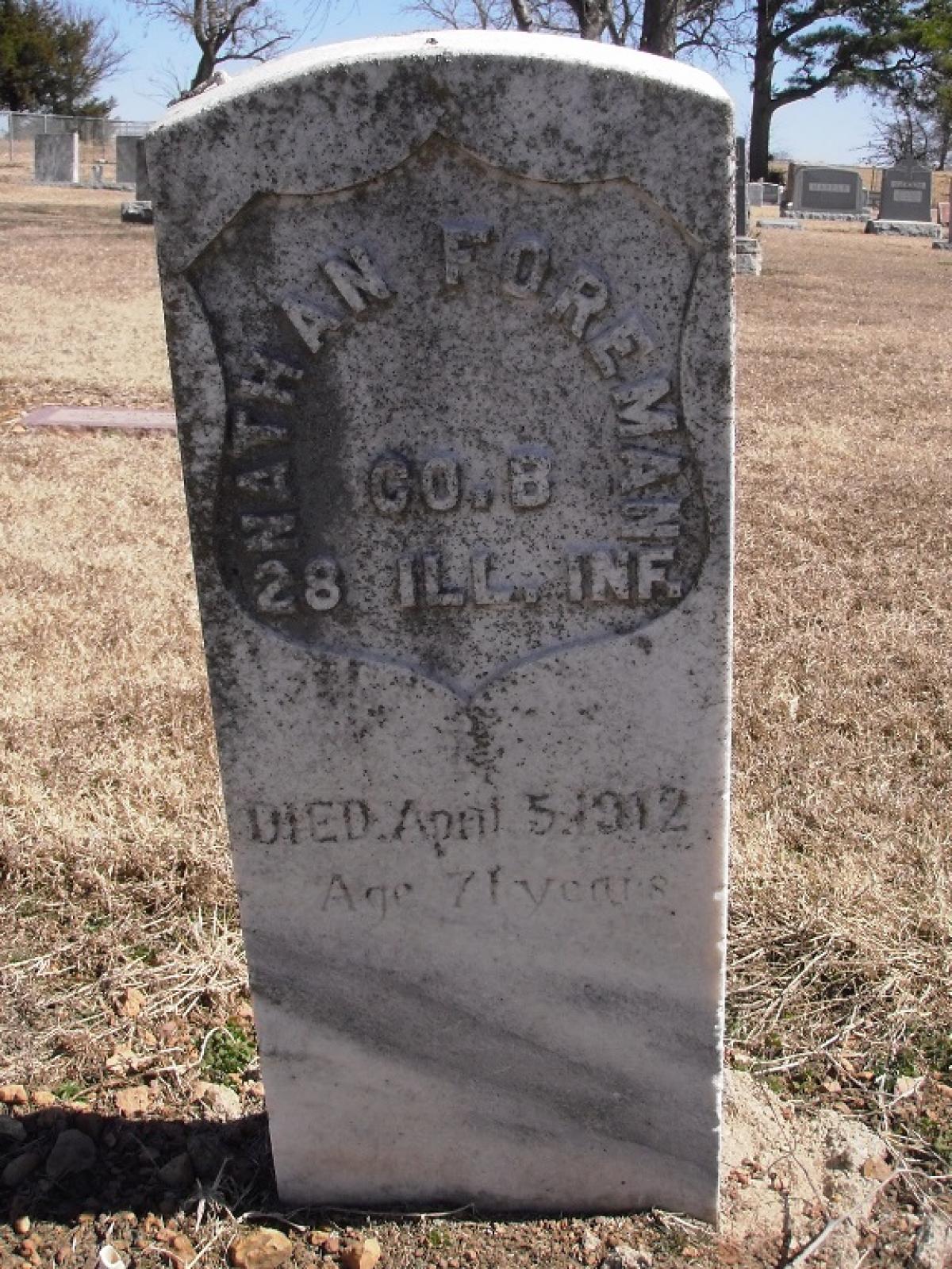 OK, Grove, Olympus Cemetery, Military Headstone, Foreman, Nathan 
