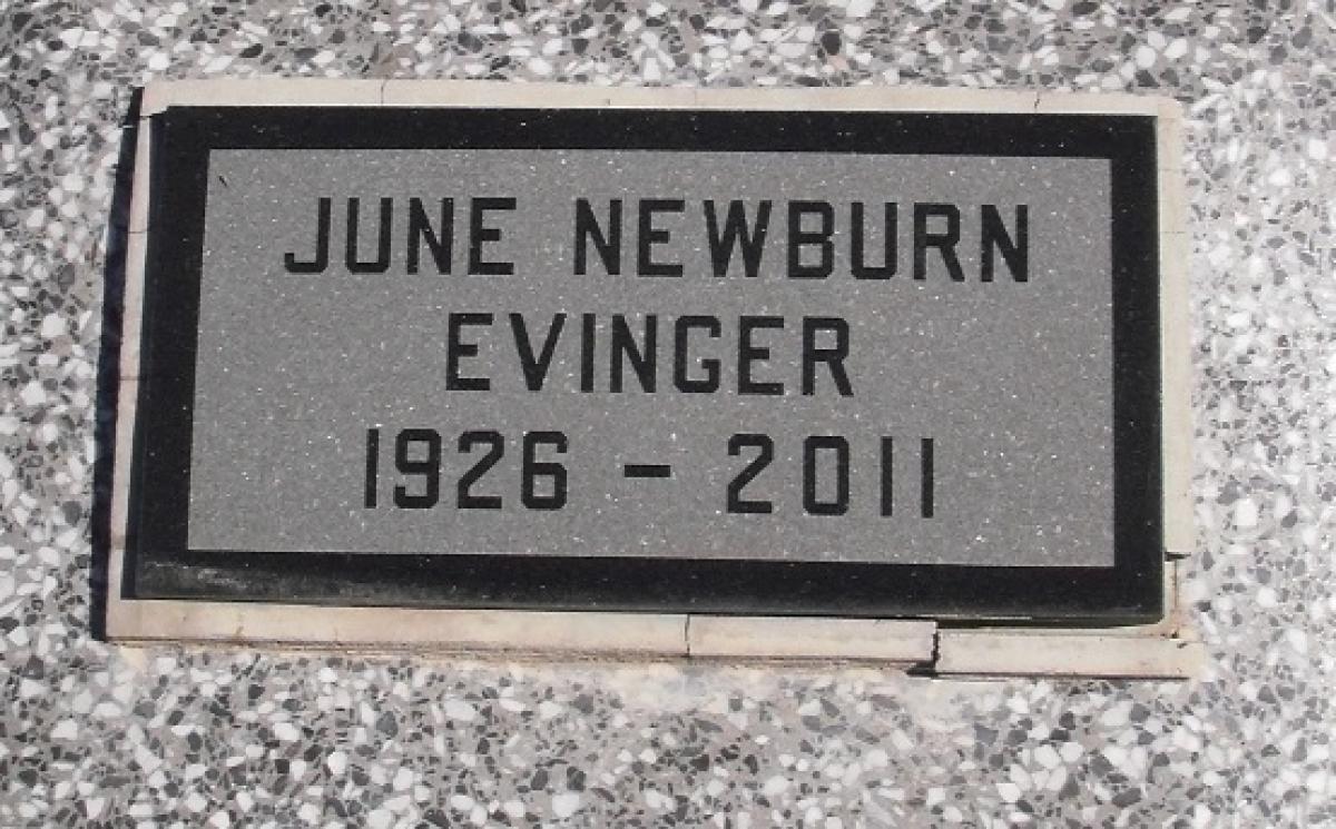 Evinger, June (Newburn) OK, Grove, Olympus Cemetery, Headstone, Evinger, June (Newburn)
