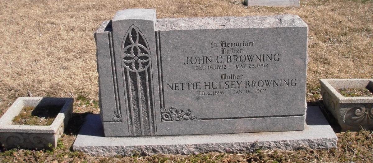 OK, Grove, Olympus Cemetery, Headstone, Browning, John C. & Nettie (Hulsey) 