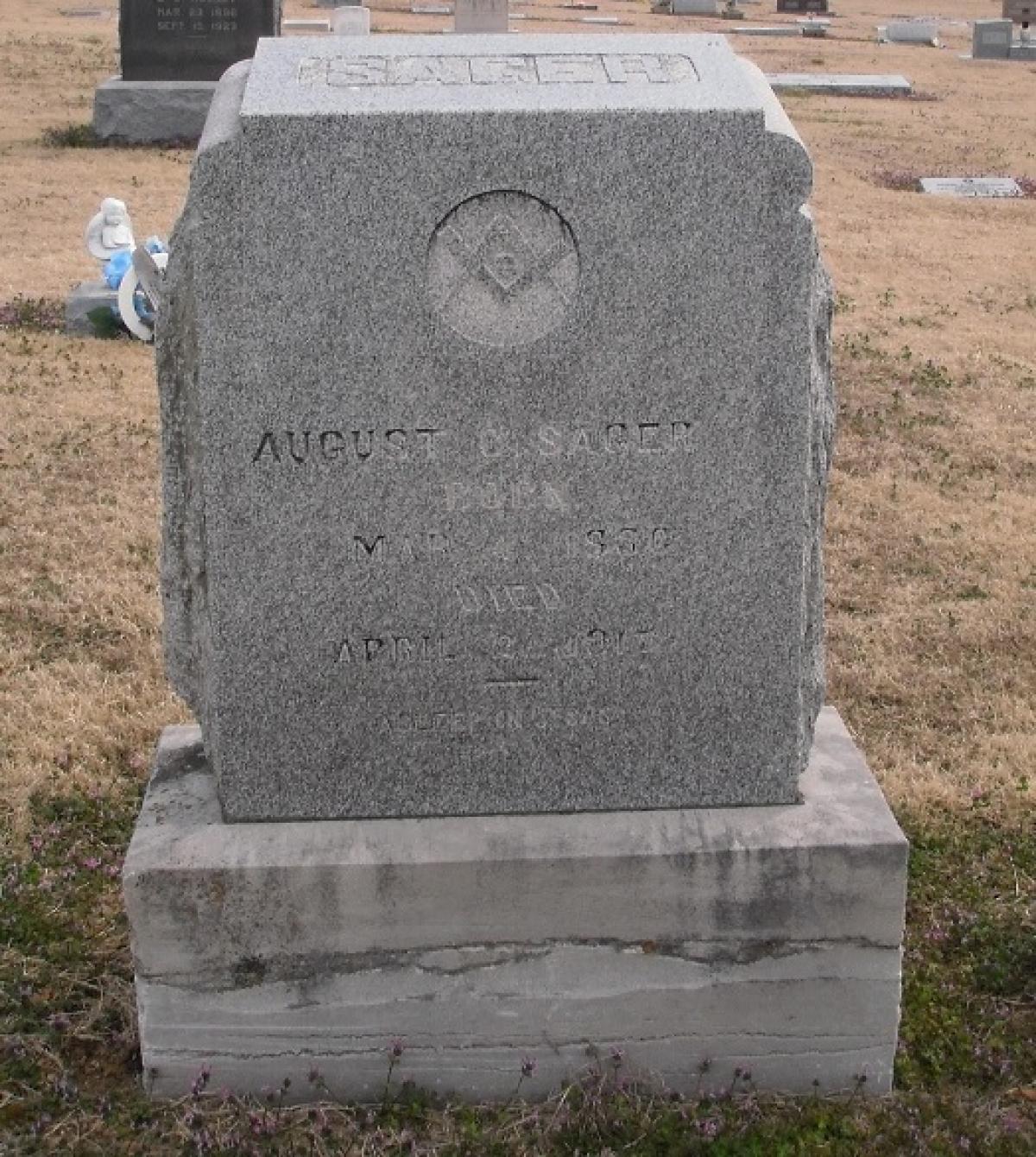 OK, Grove, Olympus Cemetery, Sager, August C. Headstone