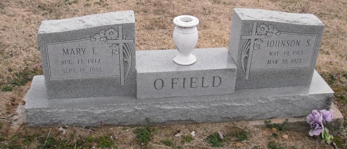 OK, Grove, Olympus Cemetery, Headstone, O'Field, Johnson S. & Mary E. 