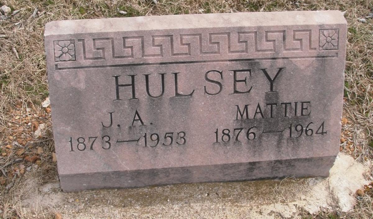 OK, Grove, Olympus Cemetery, Headstone, Hulsey, J. A. & Mattie 