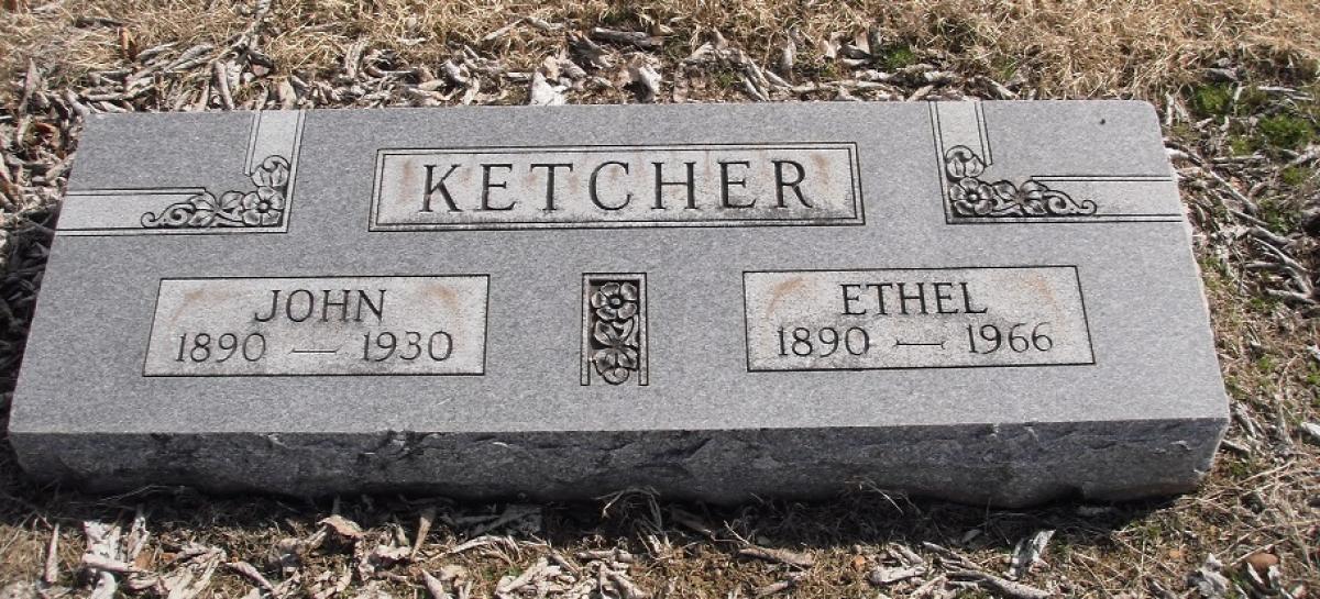 OK, Grove, Olympus Cemetery, Headstone, Ketcher, John & Ethel 