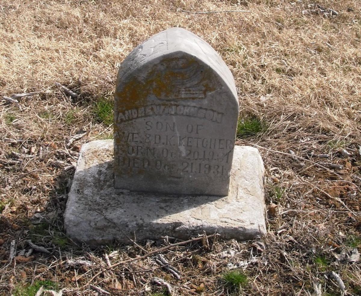 OK, Grove, Olympus Cemetery, Headstone, Ketcher, Andrew Johnson 