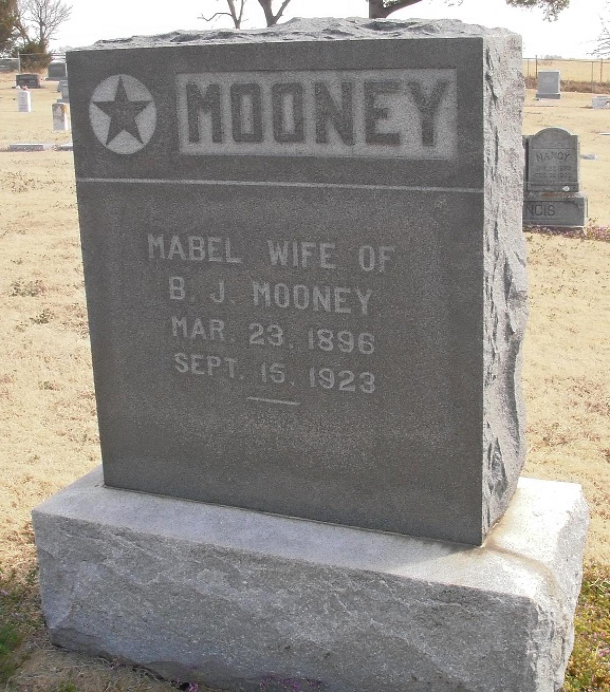 OK, Grove, Olympus Cemetery, Headstone, Mooney, Mabel 