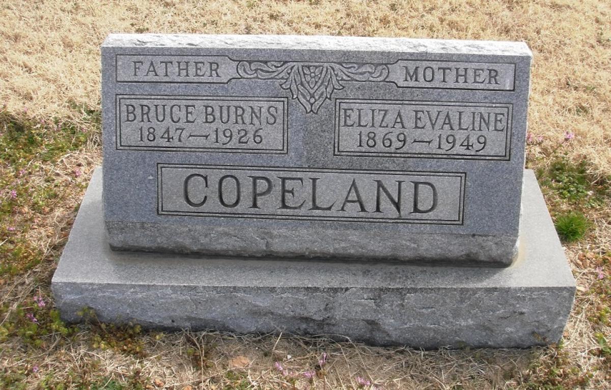 OK, Grove, Olympus Cemetery, Headstone, Copeland Bruce Burns & Eliza Evaline 