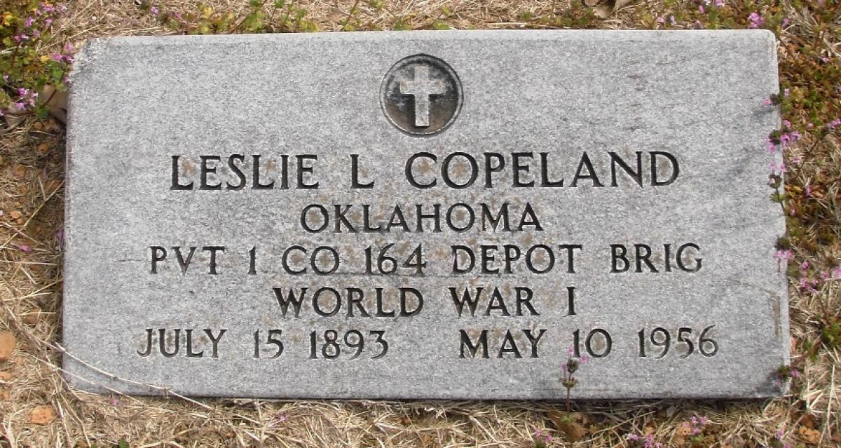 OK, Grove, Olympus Cemetery, Military Headstone, Copeland, Leslie L. 