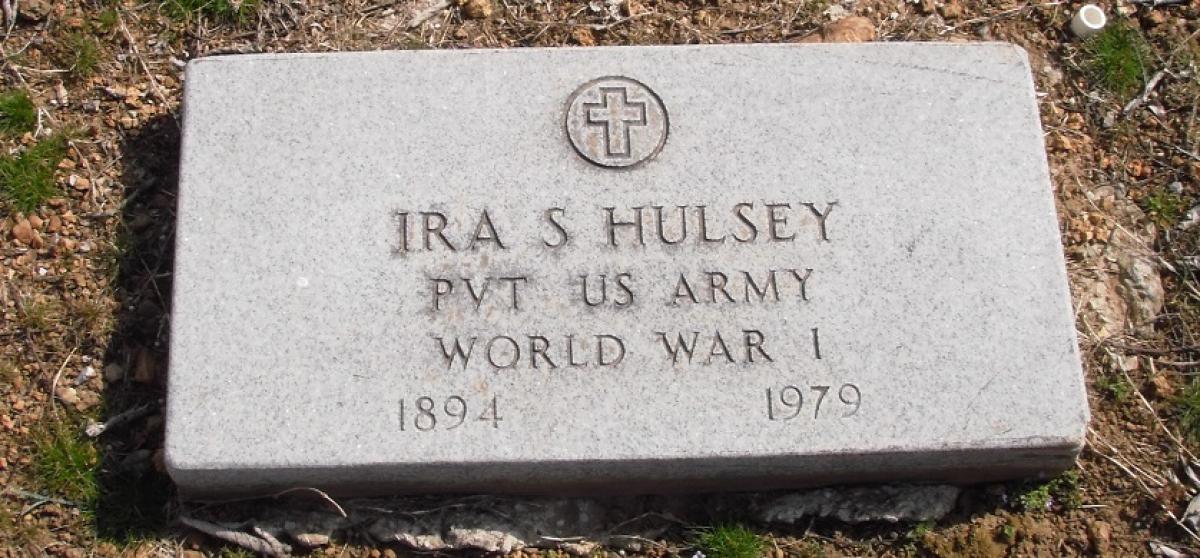 OK, Grove, Olympus Cemetery, Military Headstone, Hulsey, Ira S. 