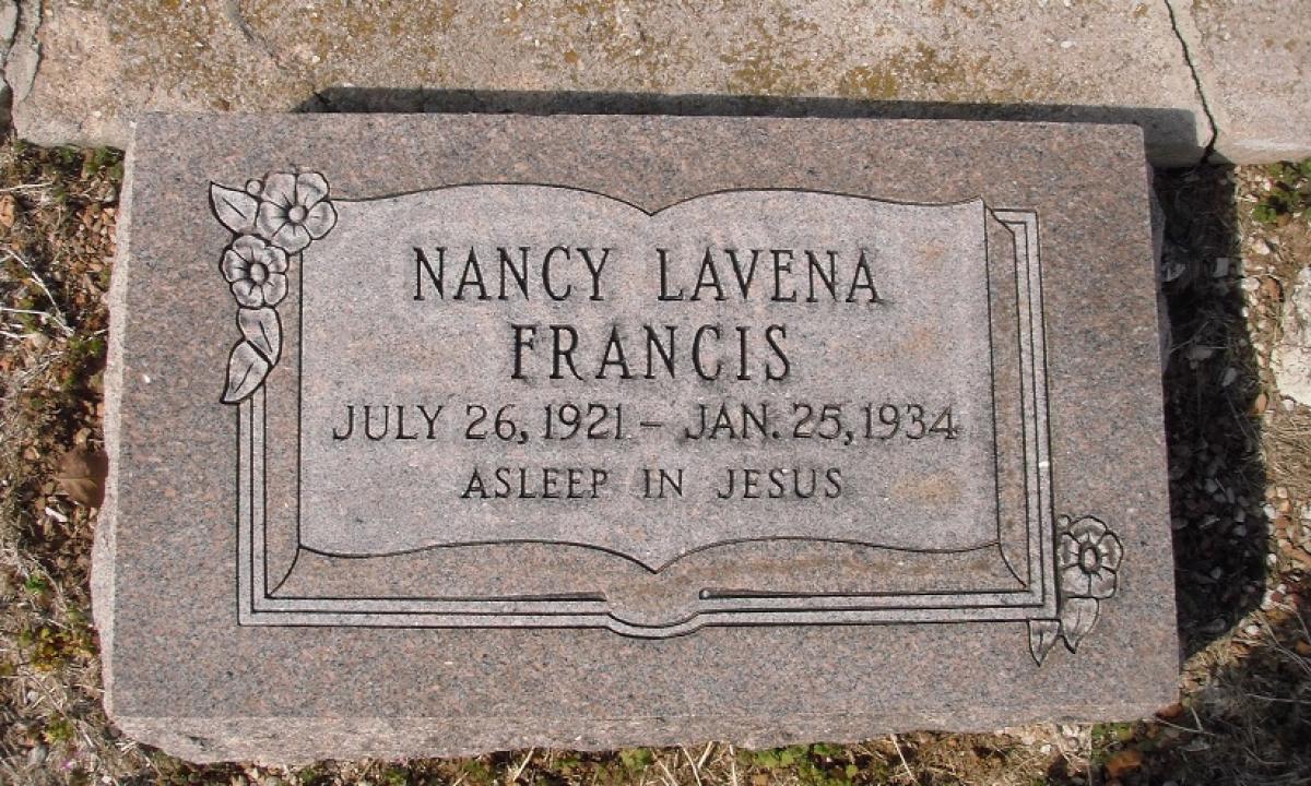 OK, Grove, Olympus Cemetery, Headstone, Francis, Nancy Lavena 