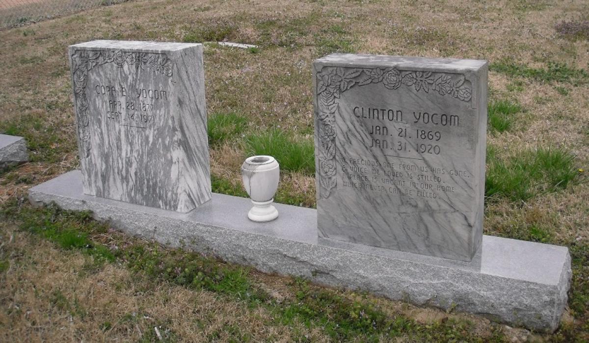 OK, Grove, Olympus Cemetery, Yocom, Cora E. & Clinton Headstone