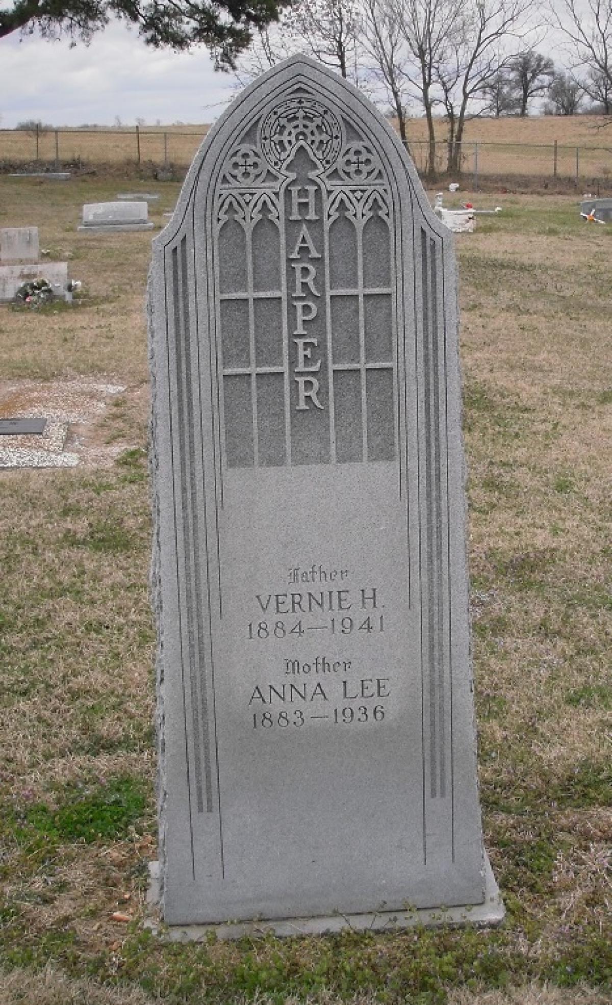OK, Grove, Olympus Cemetery, Headstone, Harper, Vernie Henry & Anna Lee 