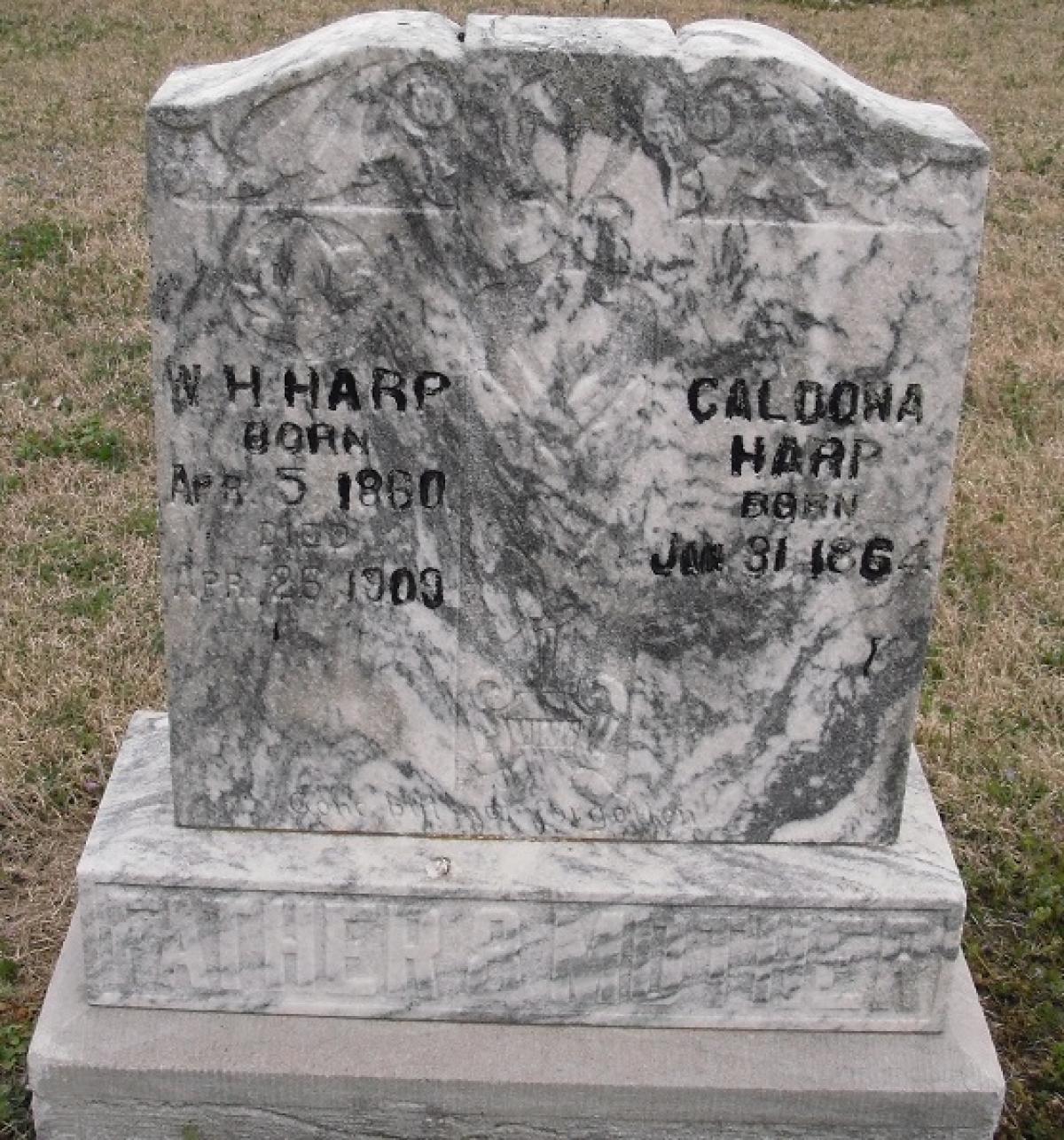 OK, Grove, Olympus Cemetery, Headstone, Harp, W. H. & Caldona