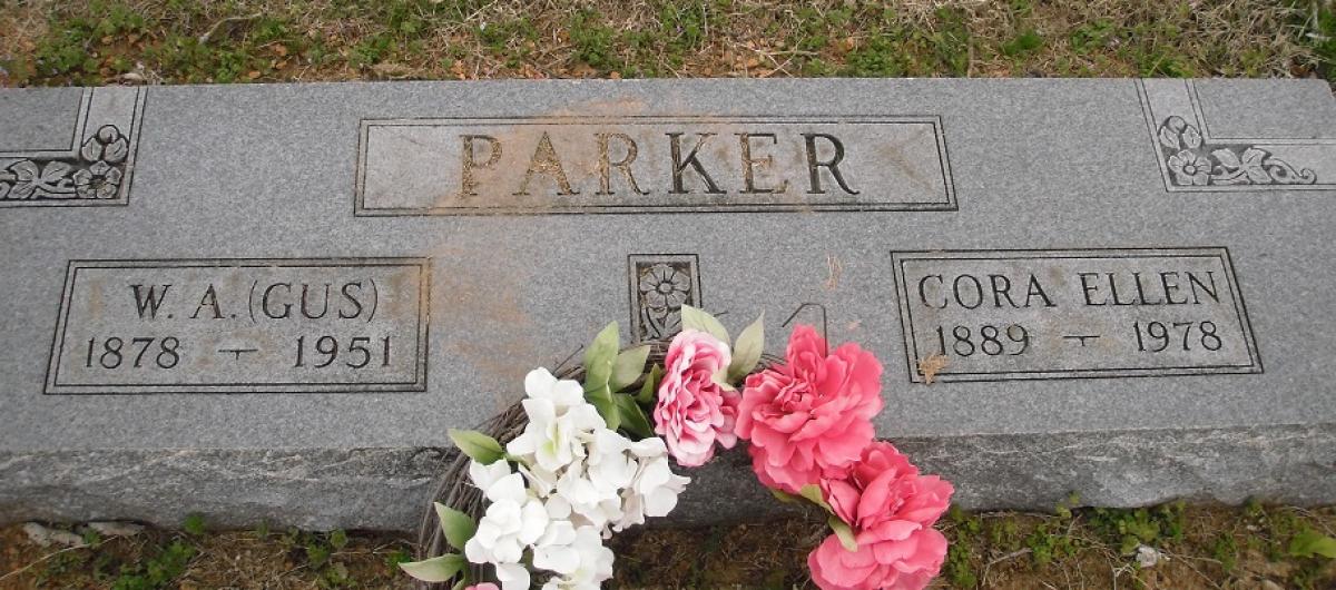 OK, Grove, Olympus Cemetery, Headstone, Parker, W. A. "Gus" & Cora Ellen 