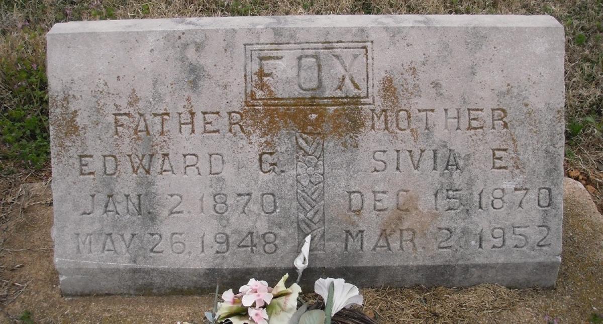 OK, Grove, Olympus Cemetery, Headstone, Fox, Edward G. & Sivia E. 