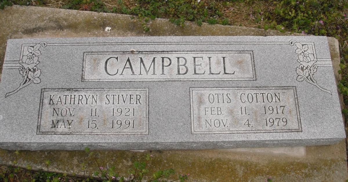OK, Grove, Olympus Cemetery, Headstone, Campbell, Otis "Cotton" & Kathryn (Stiver) 