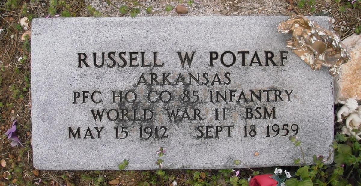 OK, Grove, Olympus Cemetery, Potarf, Russell W. Military Headstone