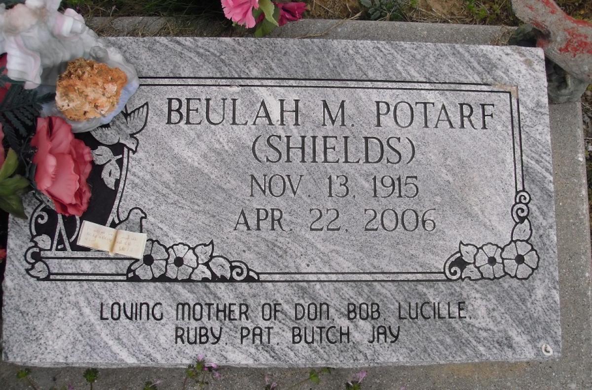 OK, Grove, Olympus Cemetery, Potarf, Beulah M. Shields Headstone