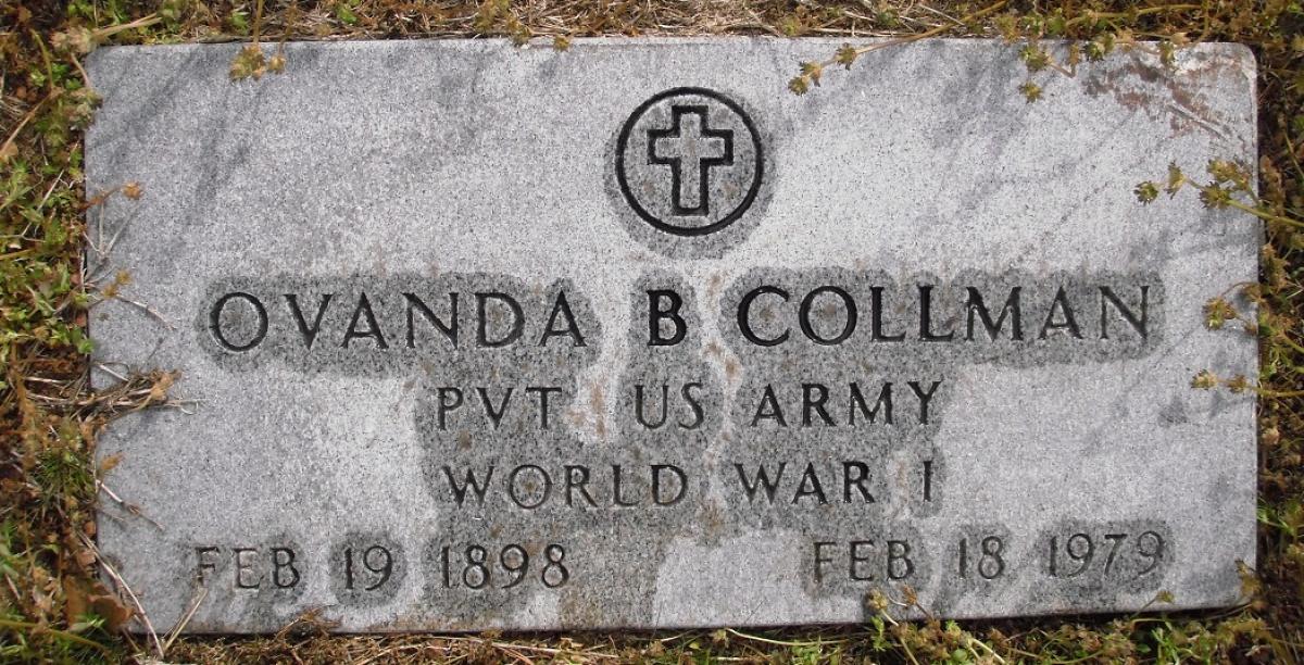 OK, Grove, Olympus Cemetery, Military Headstone, Collman, Ovanda B. 