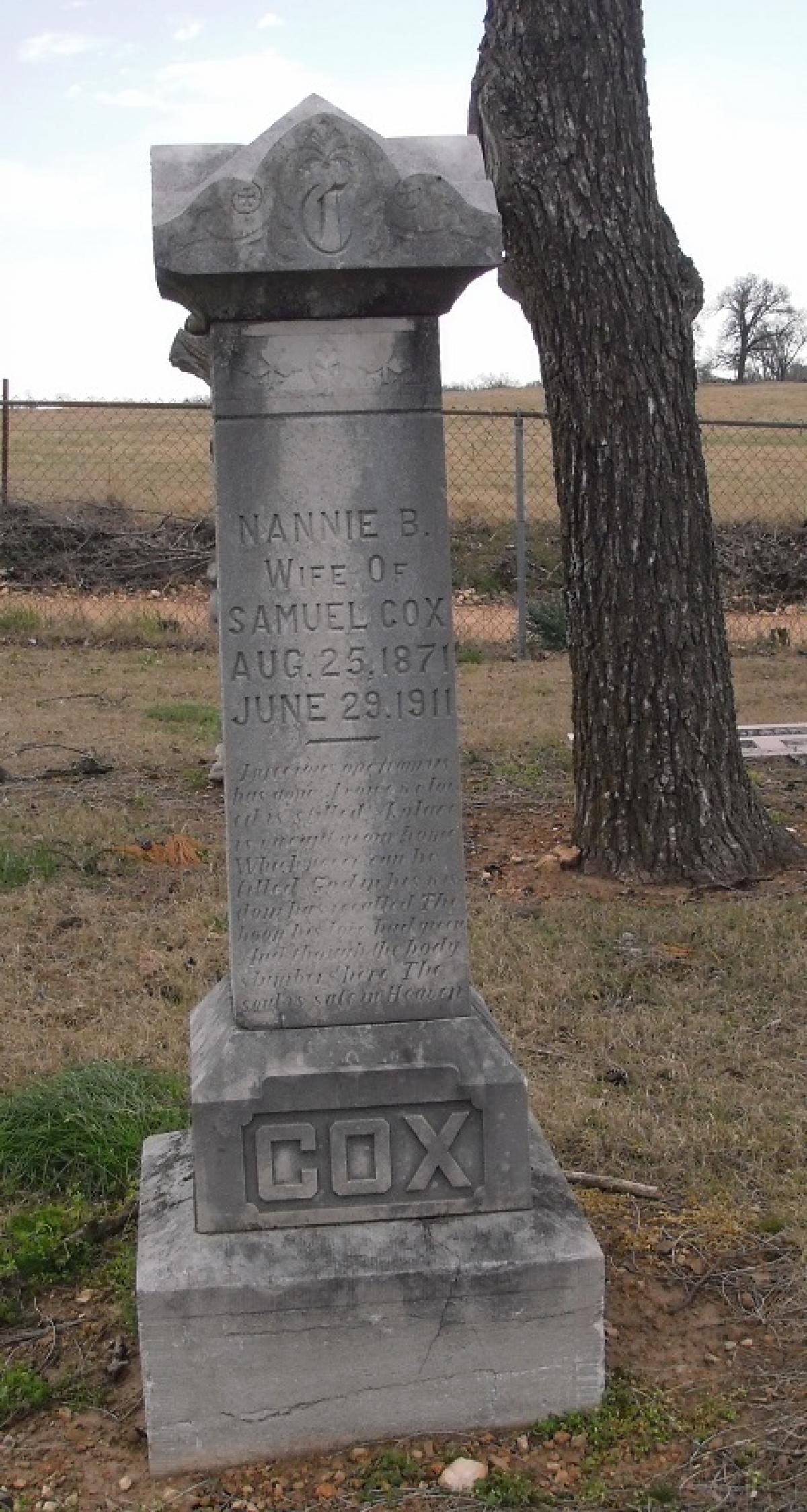 OK, Grove, Olympus Cemetery, Headstone, Cox, Nannie B. 
