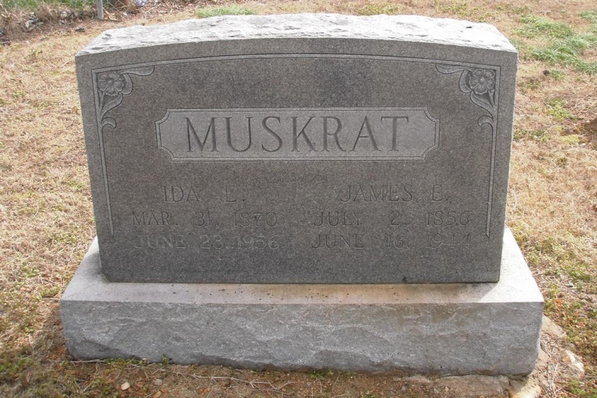 OK, Grove, Olympus Cemetery, Headstone, Muskrat, James E. & Ida L. 